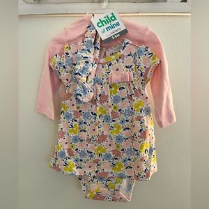 NWT Baby Girl Bodysuit, Cardigan & Headband Set — Carter’s 3-6 Mo